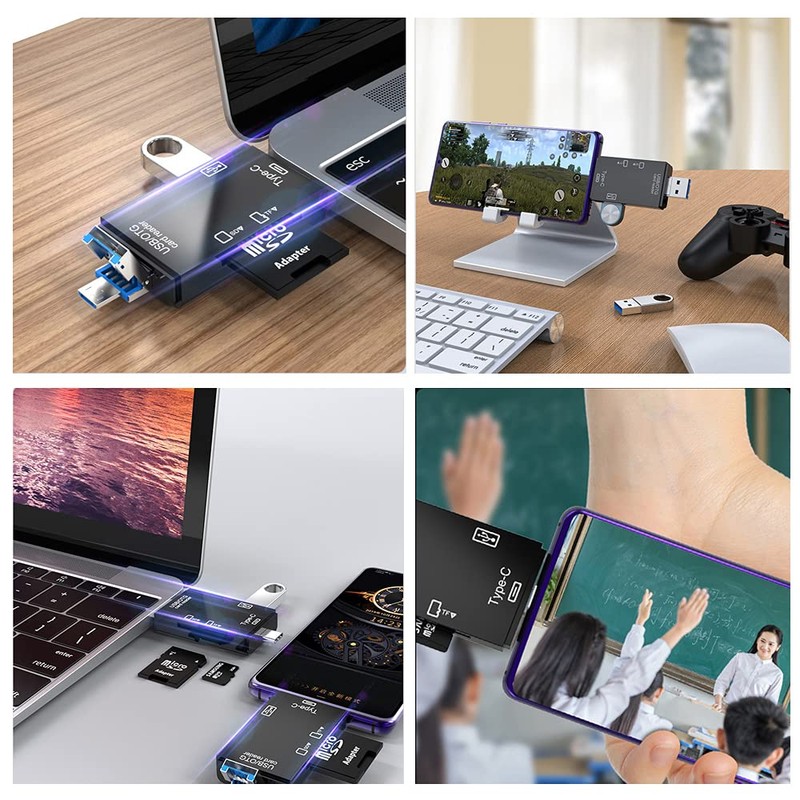 SD Card Reader, Seminer 6-in-1 USB C/Micro/USB Memory Reader Camera