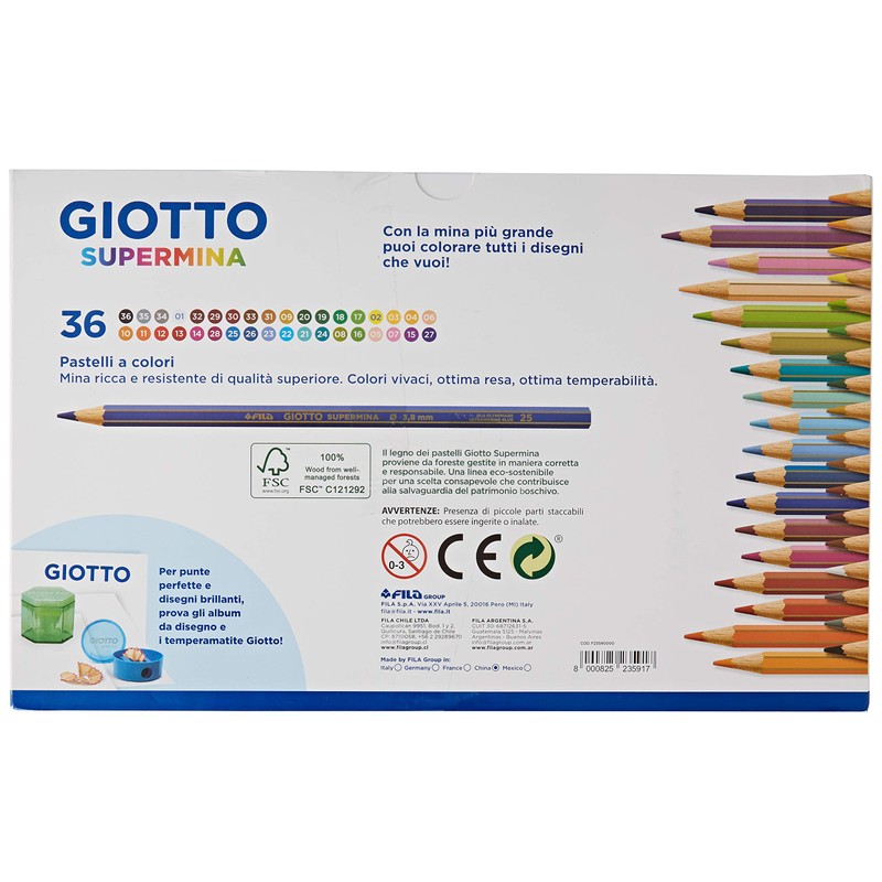 Giotto Supermina 36 Pastelli a Colouri, Assortiti, Pack of 36,
