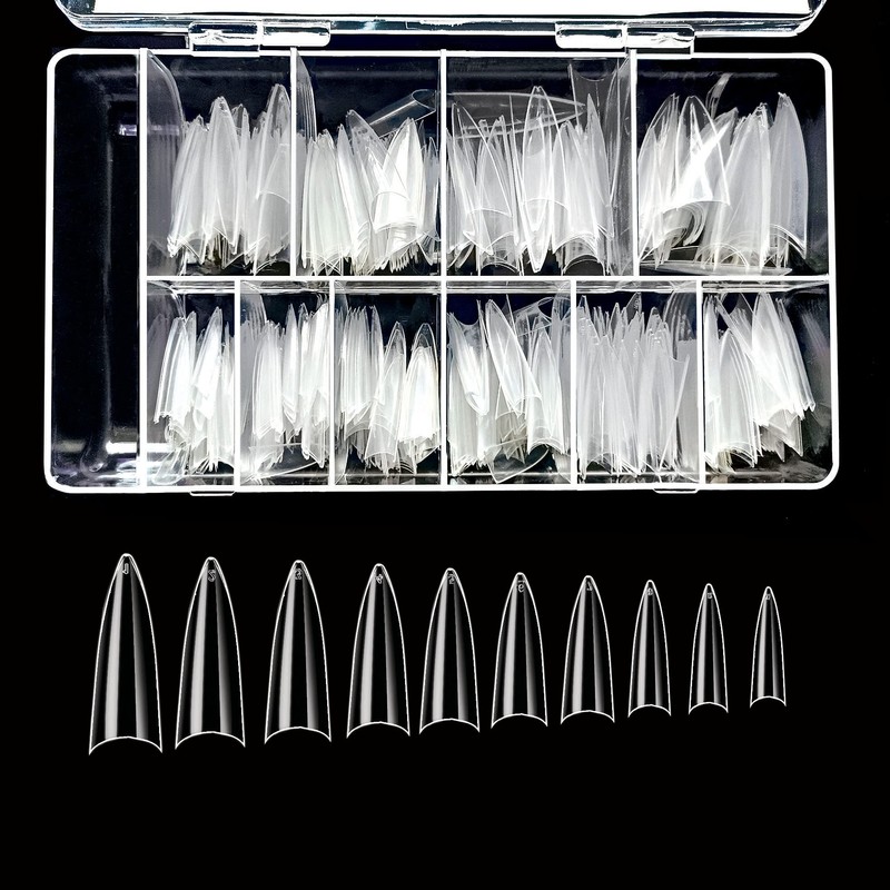 BeYou Clear Long Stiletto 500pcs False Fake Gel Nail Tips,10