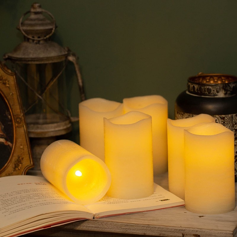 H-BLOSSOM Flickering Flameless Candles Battery Operated Real Wax Pillar Candles