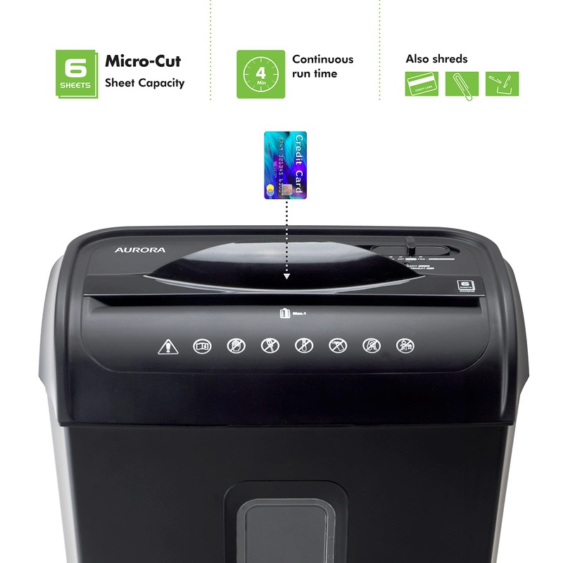 Aurora High-Security 6-Sheet Micro-Cut Paper Credit Card Shredder with 3.5-Gallon