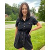 Roskiky Women's Summer Pockets Belt Romper Button Short Sleeve Jumpsuit