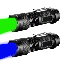 MVIOCS 2 Pack LED Flashlight Mini Flashlight Red Green Blue Light LED Flashlight with 3 Modes Waterproof Zoomable Flashlight for Camping Outdoor Night Astronomy Blue and Green