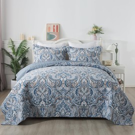 Etwel King Quilt Bedding Set, Cotton Bedspread Coverlet Lightweight, Crown Gray Oversized Comforter for All Season, Soft Reversible Bed Cover with 2 Pillow Shams