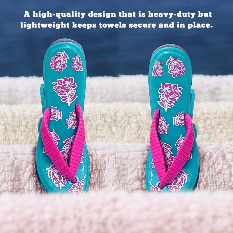 PERFORMORE Flip Flop Beach Towel Clips (Pink Strap), 2-Pack, Portable