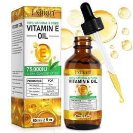 Pure Vitamin E Oil for Skin, 100% Natural Organic Vitamin E Oil for Face & Hair, Hair Skin and Nails Vitamins for Wrinkles, Dryness,Scars & Stretch Marks, Anti-Aging, Improve Elasticity & Even Tone