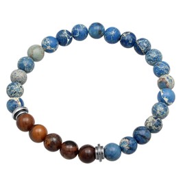 Kuzzoi Buddha 0211182023 Men's Bracelet Natural Stone Beads Agate Tiger's Eye 8 mm Beads 925 Sterling Silver Real Stone Bracelet for Men Length 19-21 cm, Sterling Silver Stone Nylon, Blue Agate