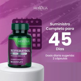 Resveratrol con Aloe Vera – Colágeno Tipo I y II + Vitamina E – Apoyo Diario Antioxidante y Bienestar de Piel y Articulaciones – 90 Softgels 700mg | Herbalia Lab