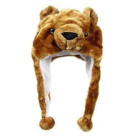 Bioterti Plush Fun Animal Hats One Size Cap Polyester With Fleece Lining (Bear Brown)