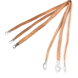 3Pcs 12" x 1/2" Braided Ground Straps with Tinned Copper, Automotive Engine Grounding Flat Tinned Copper Strip with 1/2" Ring to 1/4" Ring Terminal Connectors, Batteries and Accessories