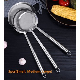 3pcs Skimmer Spoon(Small, Medium, Large), Stainless Steel Spider Strainer Skimmer Spoon Grease Fine Mesh Strainer Skimmer Spoons for Cooking Frying Skimming Grease, Foam and Gravy