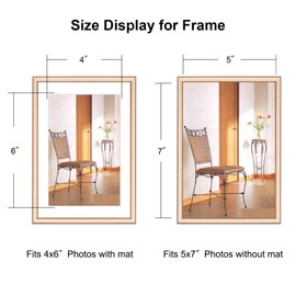 5x7 Picture Frame, Brass Brushed Thin Metal Float Photo Frame, Fit 4x6 with Mat or 5 x 7 without Mat, for Table and Wall, 1 Pack