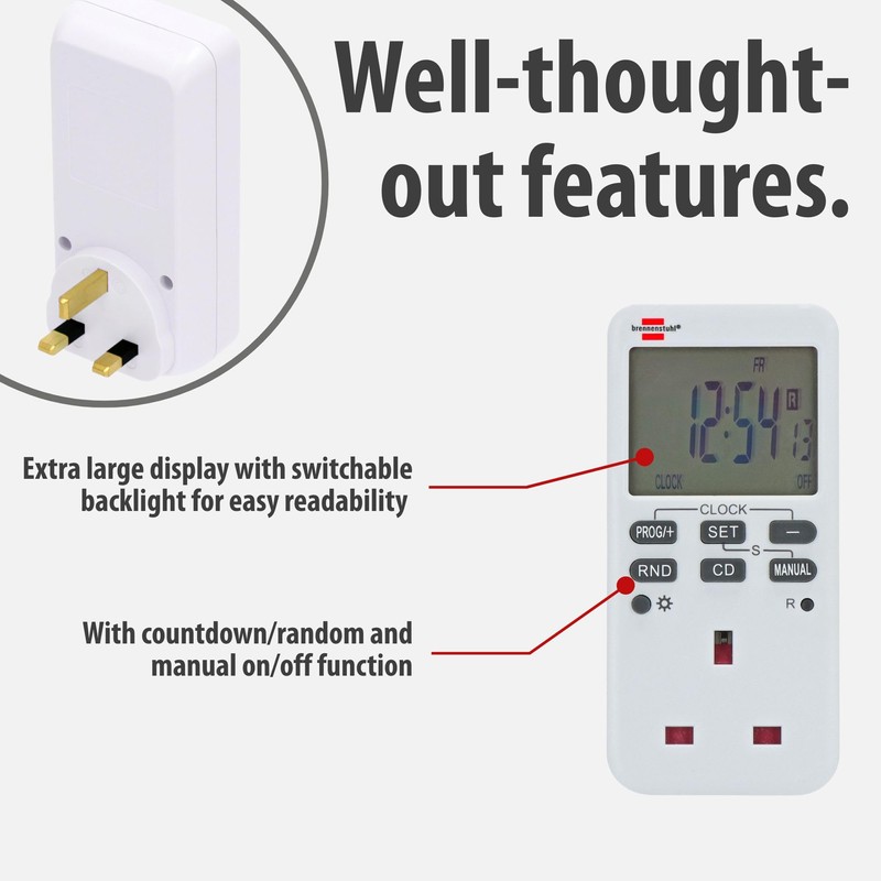 Brennenstuhl Comfort-Line Digital Weekly Timer, digital timer socket (weekly timer