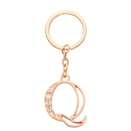 NOUMANDA Alloy 26 Alphabet English Letters Crystal Initial Charms Real Rose Gold Plating Key Chain Ring (Letter Q)