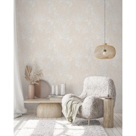 Dimoon 17.3" X 177" Peel and Stick Wallpaper Boho Contact Paper Vintage Beige Floral Neutral Papel Tapiz Waterproof Removable Self Adhesive Wall Paper for Bedroom Livingroom Cabinets Vinyl Roll