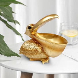 SanQing Creative Resin Statues Pelican Birds Statues Toucan Figurines Entrance Candy Keys Bowl Storage Basket Decor Ornament for Table Home Bar Office (Gold)