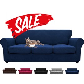 MAXIJIN 4 Pieces Stretch Couch Covers for 3 Cushion Couch Non Slip Couch Cover for Dogs Latest Leaf Pattern Sofa Slip Covers for Living Room Washable Furniture Protector (Sofa, Navy Blue)