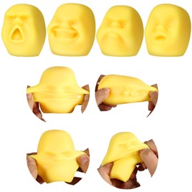 Poen 4 Bolas Antiestrés Juguetes de Aliviar Estrés y Emociones de Rostro Humano Bola de Apretar Juguetes Antiestrés Elásticos Suaves Sensoriales Bolas de Emoción Antiestrés de Cosas Raras (Amarillo)