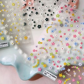 3 Sheet Flower Nail Stickers 5D Embossed Nail Decals with Colorful Daisy Floral Design Nail Art Stickers Self-Adhesive Spring Summer Manicure Decoration for Women Nail Decorations