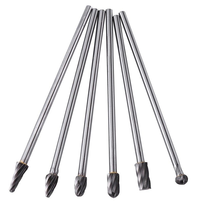 6pcs Tungsten Carbide Aluminum Rotary Files Burr Set 6mm Shank