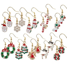 Naler 10 Pairs Christmas Drop Dangle Earrings, Jewellery Set Gifts for Women Girls Kids Xmas Party Decoration Costume