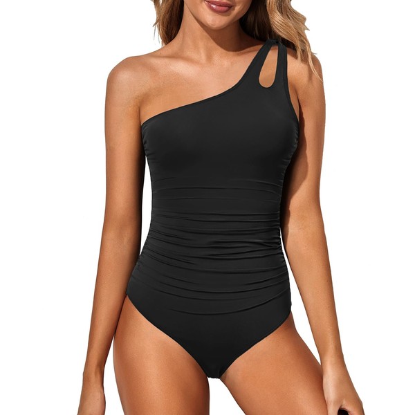 Holipick One Shoulder One Piece Swimsuit for Women Tummy Control