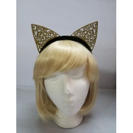 Jhats Cat Ears Headband Gold Glitter Filigree