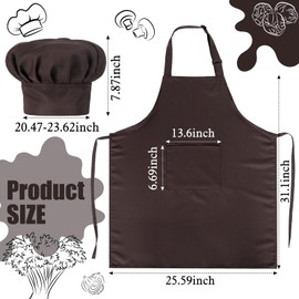 SATINIOR 2 Pcs Chef Costume for Women Men Chef Hat Apron Set for Adult Baker Apron Hat for Cooking Cosplay (Brown,Solid Style)