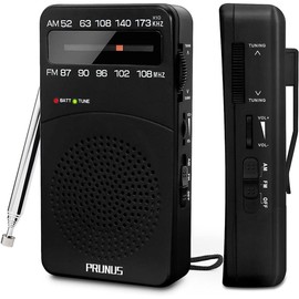 PTAUS J-166 Portable Radio AM FM, Battery Operated Radio with Tuning Light, Back Clip, Excellent Reception, AM FM Radio Portable, Transistor Radio Speaker Magnetic Black Audio Adjustable Local - Color: Black