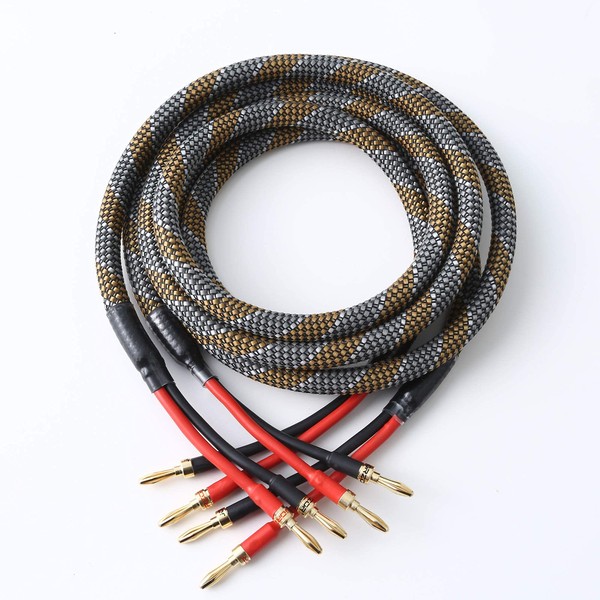 1 Pair 10AWG Speaker Cable,with Gold Plated Banana Tips, Oxygen