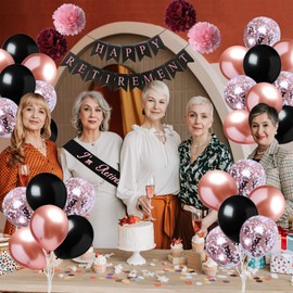 Rose Gold Retirement Party Decoration Kit,Retirement Party Supplies for Women,Mother,with HAPPY RETIREMENT Banner,Retirement Sash,Rose Gold and Gold Confetti Balloons,Paper Pom Poms and Ribbon