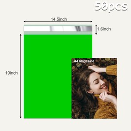 Jowlroel Green Poly Mailers 14.5x19 Inch 50 Pcs, Strong Adhesive Shipping Bags for Clothing, Self-Sealing and Waterproof Mailing Envelopes, Privacy Protected Mailer Bags for Small Business