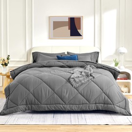 SLEEP ZONE Queen Comforter Duvet Insert, Down Alternative Reversible Comforter, Lightweight, Soft and Breathable Bedding All Season, Diamond Quilting Grey