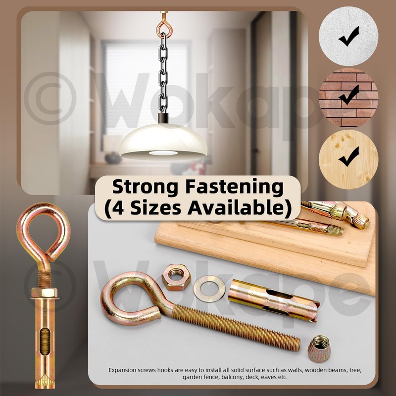 Wokape 8pcs Closed Hook Bolts Wall Concrete Brick Expansion Screws