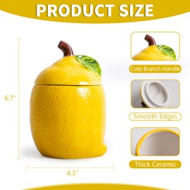 WK WENKRYGDN Lemon Kitchen Canisters Set of 2 Decorative Ceramic Food Storage Container, Cute Cookie Jar with Lid Lemon Kitchen Decor For Countertop Hom Decoration