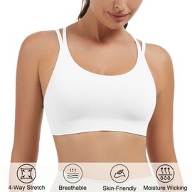 Nabawa Strappy Sports Bras for Women Crisscross Back Medium Support Yoga Bra Unpadded Gym Workout Fitness Crop Top,White XL