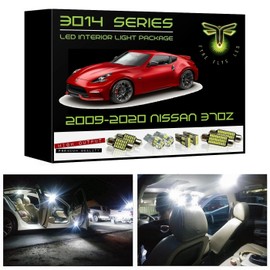 Fyre Flys 7 Piece White LED Interior Light Kit for 2009-2020 Nissan 370Z Super Bright 6000K 3014 Series SMD Package with Map, Dome, Trunk, License Plate, Vanity Mirror Lights and Free Install Tool