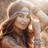 Flayem Women's Head Chain Shiny Elastic Rhinestone Headband (Red Blue