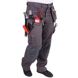 FASHIO FF Men's Work Pants Casual Tactical Trouser with Holster Pockets Construction Pants Cordura Reinforced Pockets Heavy Duty Workwear Pants S3 Gray W34-L30