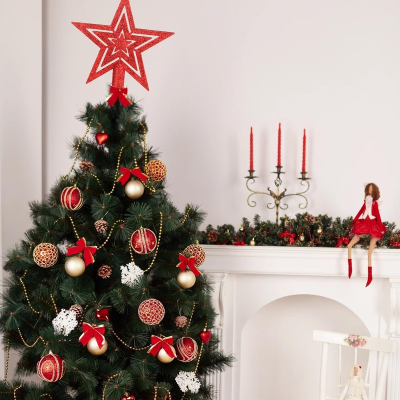 SULOLI Glitter Star Christmas Tree Topper Decoration Shatterproof Star Treetop