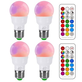 ILC ILC RGB LED Light Bulb, Color Changing 40W Equivalent, Daylight White, 450LM Dimmable 5W E26 Screw Base RGBW, Mood Light Bulb - 12 Color Choices - Timing Infrared Remote Control Included (4 Pack)