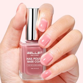 GELLEN 4‑in‑1 Clear Nail Strengthener Base Coat Polish Tinted Pink, Sheer Ridge Filler & Concealer Strengthens Nails, Quick Air Dry Natural Pink Regular Nail Polish No UV Gel, HEMA‑Free, Non-toxic