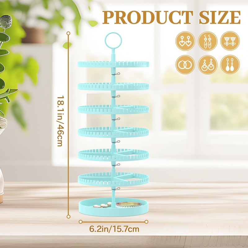 MODOWEY Rotating Earring Holder Organizer Display Tree with Metal Tray,