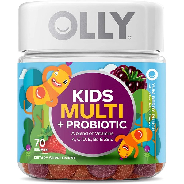 OLLY Kids Multi + Probiotic Gummy Multivitamin, 35 Day Supply (70 Count), Yum Berry Punch, Vitamins A, C, D, E, B, Zinc, Probiotics, Chewable Supplement