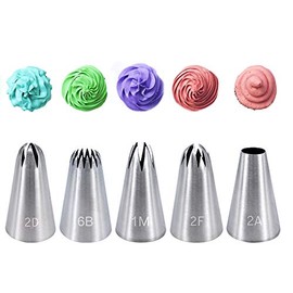 5 Pieces Piping Nozzles Kit Stainless Steel Large Piping Tips Cake Piping Nozzles Tips Icing Nozzles for Cake Decoration DIY Icing Nozzle Tool for Cream Cupcake Cookie Decorating