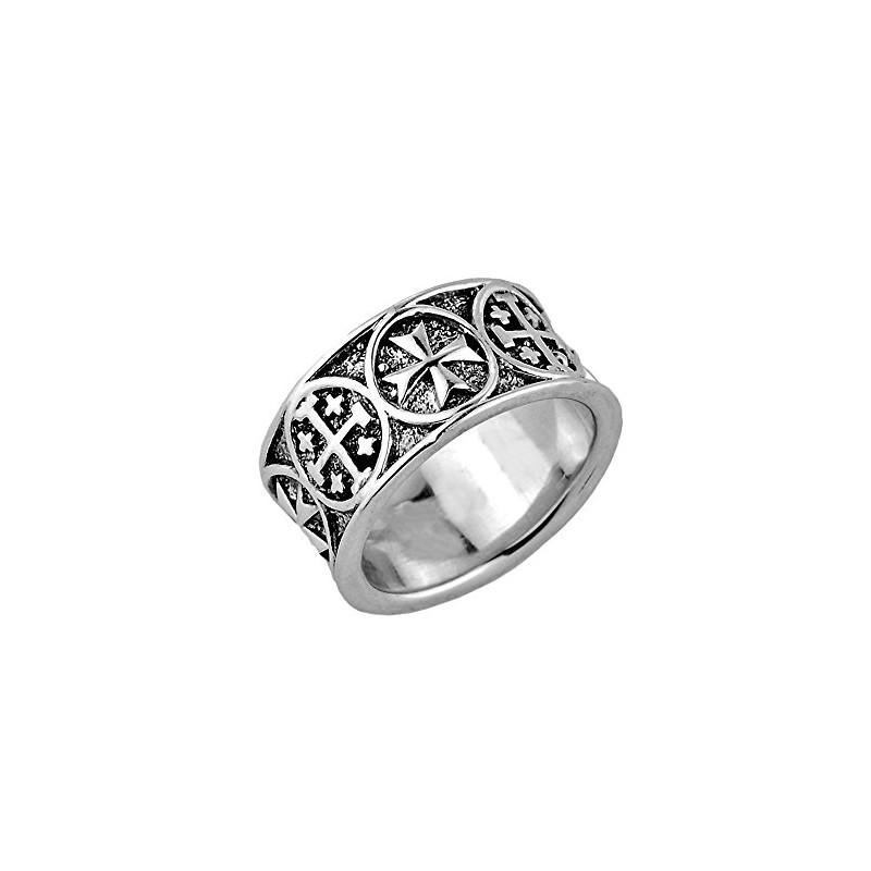 925 Sterling Silver Alternating Gothic and Jerusalem Cross Band Ring