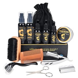 Kit Barba 13 en 1 para Hombre – Cuidado Completo con 2 Aceites para Crecimiento, Limpiador, Acondicionador, Sérum, Bálsamo, Rodillo, Peine y Navaja de