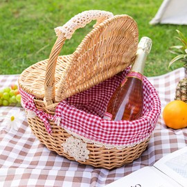 MZSX Outdoor Picnic Basket, Wicker Picnic Basket, With Lid And Handle, Decoration Liner Garden Harvest, for Hiking, Weddings, Garden, Home Organization, Camping