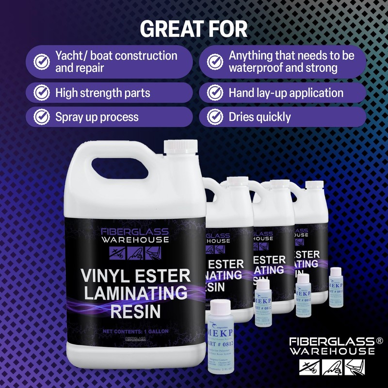 Vinyl Ester Resin- Gallon w/Catalyst- Corrosion-Resistant, High-Impact Strength, High-Temp Capabilities,