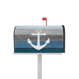 LiDU Navy Blue Grey Ombre Wood Mailbox Covers Magnetic Standard Size 18.5"x21.7", Beach Nautical Anchor Ocean Coastal Mailbox Cover Holiday Mail Box Cover Mailbox Decorations for Outside Garden Yard